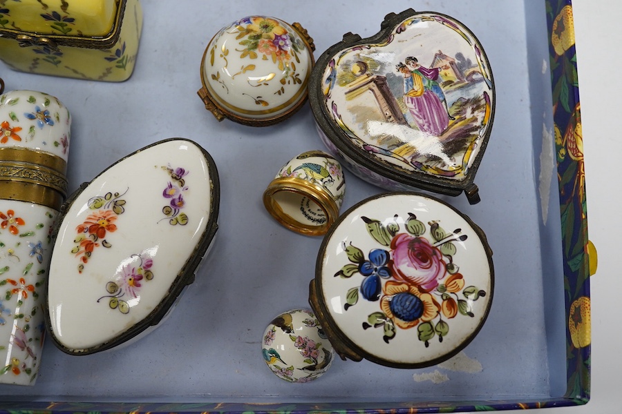 Three Continental porcelain busts and sundry ceramic boxes, 19th century, tallest 13cm. Condition - fair